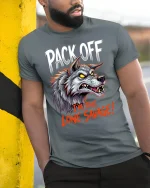 Pack Off Lone Savage Wolf Graphic T Shirt Fierce Alpha Style - model wearing grey tee, leaning on column