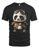 Cool Panda Aviator Graphic Tee Cute Stylish Cartoon Art - black t-shirt on white background