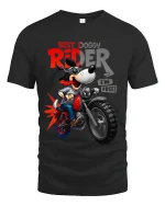 Funny Dog Biker Graphic Tee Best Doggy Rider Cartoon Art - black t-shirt on white background