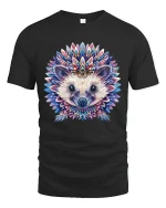 Colorful Mandala Hedgehog Graphic Tee Artistic Animal Art - black t-shirt on white background