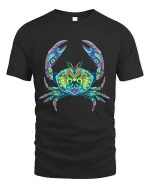 Colorful Mandala Crab Graphic Tee Vibrant Ocean Art - black t-shirt on white background