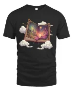 Magical Fantasy Book Graphic Tee Dreamy Story Art - black t-shirt on white background