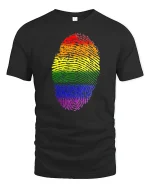Rainbow Fingerprint Graphic Tee Colorful Identity Art - black t-shirt on white background