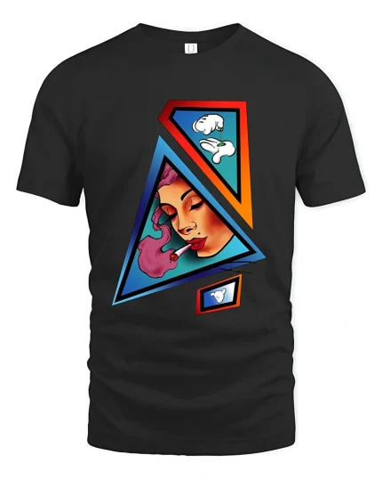 Abstract Smoking Girl Graphic Tee Bold Geometric Pop Art - black t-shirt on white background