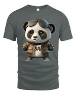 Cool Panda Aviator Graphic Tee Cute Stylish Cartoon Art - gray t-shirt on white background