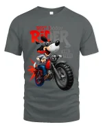 Funny Dog Biker Graphic Tee Best Doggy Rider Cartoon Art - gray t-shirt on white background