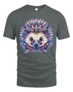 Colorful Mandala Hedgehog Graphic Tee Artistic Animal Art - gray t-shirt on white background