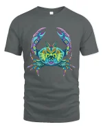 Colorful Mandala Crab Graphic Tee Vibrant Ocean Art - gray t-shirt on white background