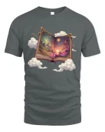 Magical Fantasy Book Graphic Tee Dreamy Story Art - gray t-shirt on white background