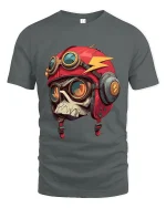 Skull Aviator Helmet Graphic Tee Bold Biker Pilot Art - gray t-shirt on white background