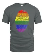 Rainbow Fingerprint Graphic Tee Colorful Identity Art - gray t-shirt on white background
