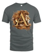 Golden Lion Letter A Graphic Tee Royal Strength Art - gray t-shirt on white background