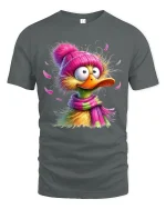 Funny Duck Graphic Tee Cute Colorful Cartoon Winter Art - gray t-shirt on white background