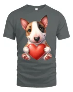 Cute Puppy Love Graphic Tee Adorable Dog Holding Heart Art - gray t-shirt on white background
