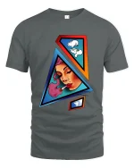 Abstract Smoking Girl Graphic Tee Bold Geometric Pop Art - gray t-shirt on white background