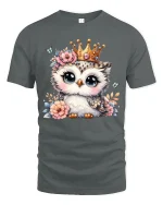 Cute Owl Princess Graphic Tee Adorable Crowned Animal Art - gray t-shirt on white background
