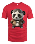 Cool Panda Aviator Graphic Tee Cute Stylish Cartoon Art - red t-shirt on white background