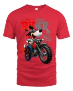 Funny Dog Biker Graphic Tee Best Doggy Rider Cartoon Art - red t-shirt on white background