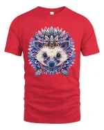 Colorful Mandala Hedgehog Graphic Tee Artistic Animal Art - red t-shirt on white background