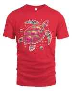 Psychedelic Sea Turtle Graphic Tee Colorful Cosmic Art - red t-shirt on white background