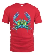Colorful Mandala Crab Graphic Tee Vibrant Ocean Art - red t-shirt on white background