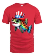 Patriotic Fish Graphic Tee Funny Uncle Sam Style Art - red t-shirt on white background