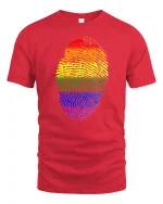 Rainbow Fingerprint Graphic Tee Colorful Identity Art - red t-shirt on white background