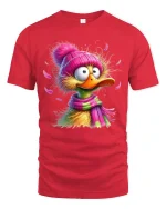 Funny Duck Graphic Tee Cute Colorful Cartoon Winter Art - red t-shirt on white background