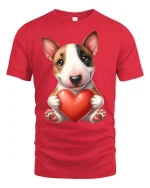 Cute Puppy Love Graphic Tee Adorable Dog Holding Heart Art - red t-shirt on white background