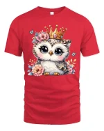 Cute Owl Princess Graphic Tee Adorable Crowned Animal Art - red t-shirt on white background
