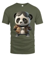 Cool Panda Aviator Graphic Tee Cute Stylish Cartoon Art - military green t-shirt on white background