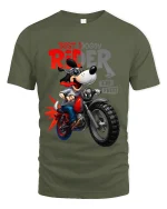 Funny Dog Biker Graphic Tee Best Doggy Rider Cartoon Art - military green t-shirt on white background