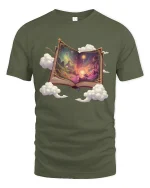 Magical Fantasy Book Graphic Tee Dreamy Story Art - military green t-shirt on white background