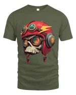 Skull Aviator Helmet Graphic Tee Bold Biker Pilot Art - military green t-shirt on white background
