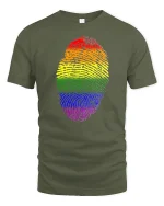 Rainbow Fingerprint Graphic Tee Colorful Identity Art - military green t-shirt on white background