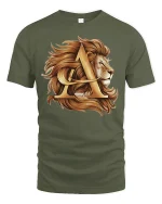Golden Lion Letter A Graphic Tee Royal Strength Art - military green t-shirt on white background