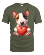 Cute Puppy Love Graphic Tee Adorable Dog Holding Heart Art - military green t-shirt on white background