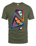 Abstract Smoking Girl Graphic Tee Bold Geometric Pop Art - military green t-shirt on white background