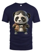 Cool Panda Aviator Graphic Tee Cute Stylish Cartoon Art - navy t-shirt on white background