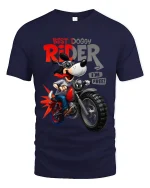Funny Dog Biker Graphic Tee Best Doggy Rider Cartoon Art - navy t-shirt on white background