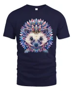 Colorful Mandala Hedgehog Graphic Tee Artistic Animal Art - navy t-shirt on white background
