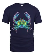 Colorful Mandala Crab Graphic Tee Vibrant Ocean Art - navy t-shirt on white background