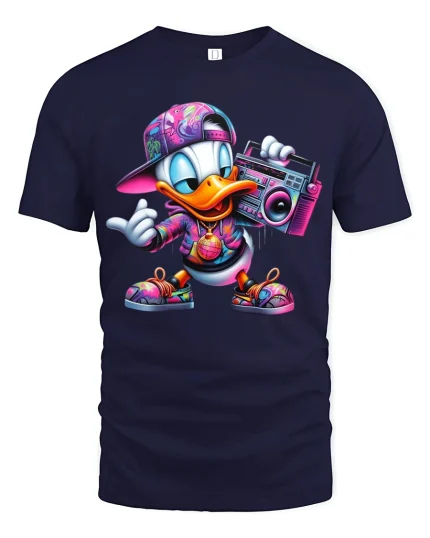 Hip Hop Duck Boombox Graphic Tee Funky Street Art Style - navy t-shirt on white background