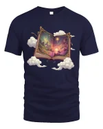 Magical Fantasy Book Graphic Tee Dreamy Story Art - navy t-shirt on white background