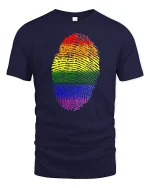 Rainbow Fingerprint Graphic Tee Colorful Identity Art - navy t-shirt on white background