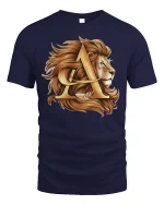 Golden Lion Letter A Graphic Tee Royal Strength Art - navy t-shirt on white background