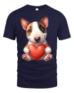 Cute Puppy Love Graphic Tee Adorable Dog Holding Heart Art - navy t-shirt on white background