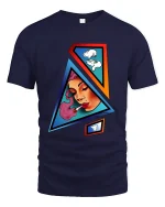 Abstract Smoking Girl Graphic Tee Bold Geometric Pop Art - navy t-shirt on white background