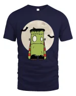 Cute Frankenstein Monster Graphic Tee Funny Spooky Cartoon - navy t-shirt on white background