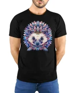Colorful Mandala Hedgehog Graphic Tee Artistic Animal Art - model wearing black tee with hands behind back